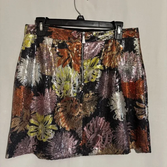 ZARA Basic size L Floral Sequin Multicolor Lined Mini Skirt - Picture 2 of 9